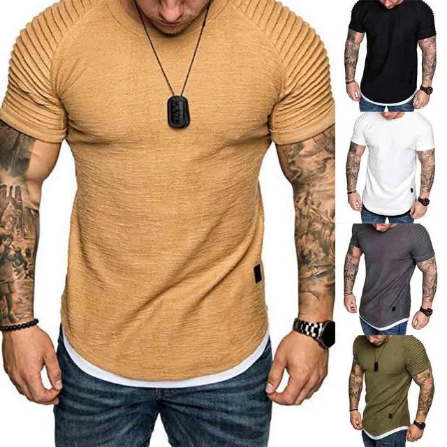 Da Uomo, Basic, T-Shirt Girocollo Top Camicetta SPORTS Slim Larga Casual Corto