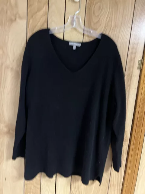 Neiman Marcus Women's 100% Cashmere V Neck 3X Black Long Sleeve Sweater