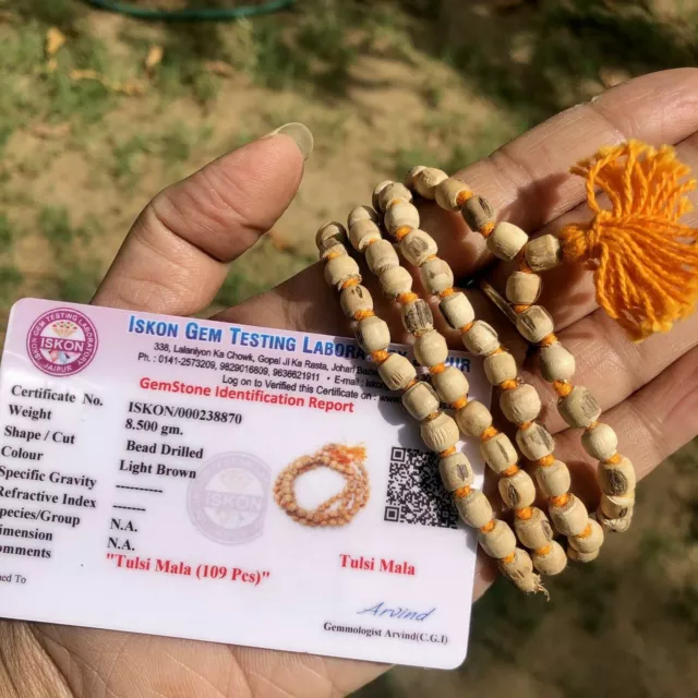 LAB Certified TULSI TULASI VAISHNAV ISKCON Japa Mala ROSARY 108+1 Bead Prayer