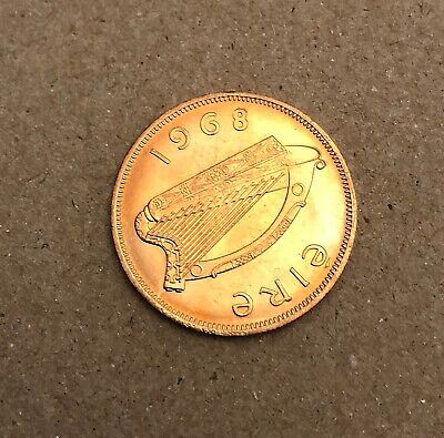 1968 Ireland 1 Penny Coin Irish one pence Hen Chicken souvenir chicks BU