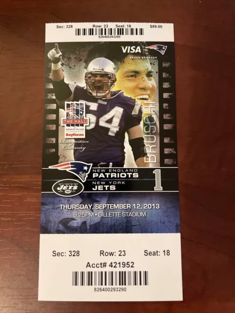 New England Patriots vs New York Jets 9-12-2013 NFL Ticket Stub - Bruschi