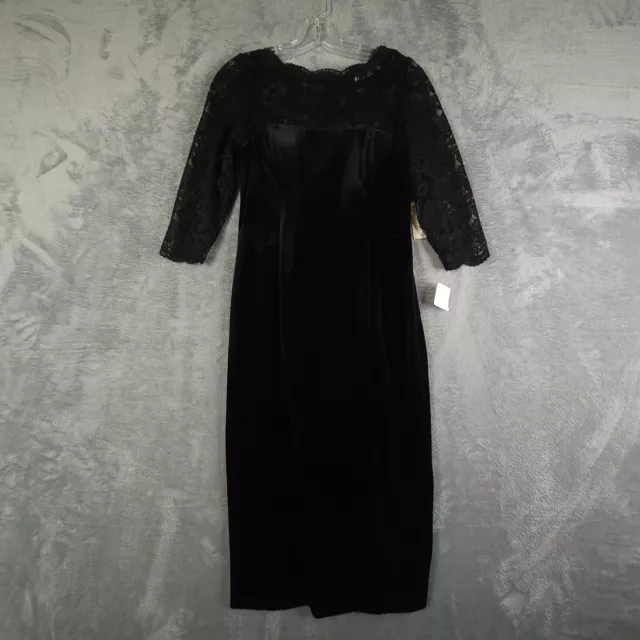 Eliza J Womens Sheath Dress Solid Black Midi 3/4 Sleeve Lace Velvet 6 New