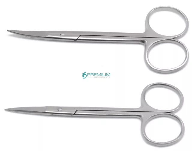 Iris Scissors Straight and Curved 4.5" Surgical Dental Veterinary Tools Set of 2