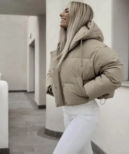 ZARA BEIGE CAMEL Rubberised Puffer Padded Jacket Coat XS 75.00