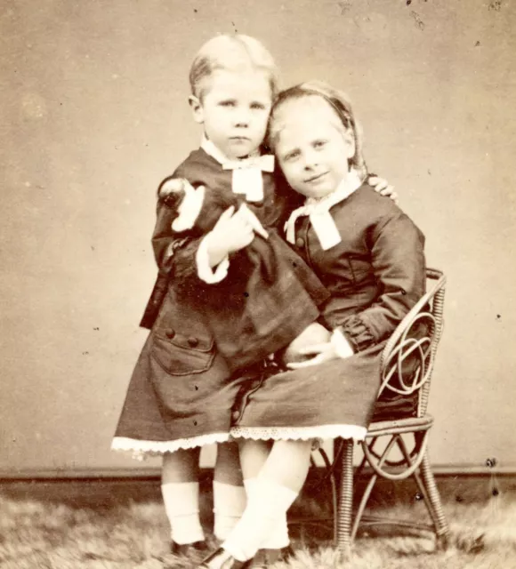 W H Mason young boy & girl brother sisters same dresses CDV Carte De Visite #9