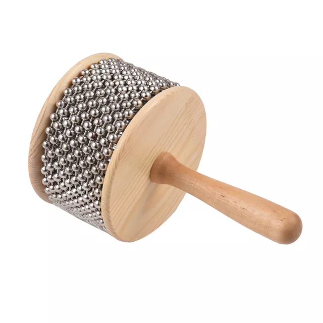 Wooden Cabasa Percussion Musical Instrument Metal Beaded  & Cylinder N7P6