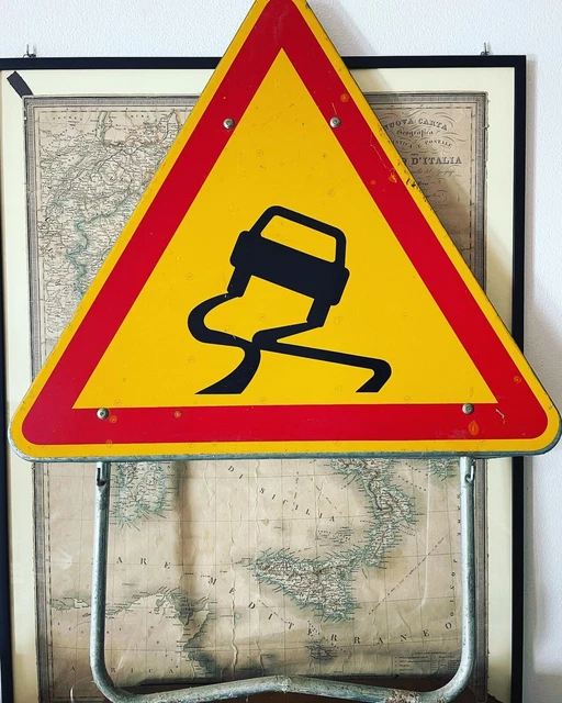 Grande Señal Carretera Vintage Al Resbaladizo Modernismo Industrial Diseño