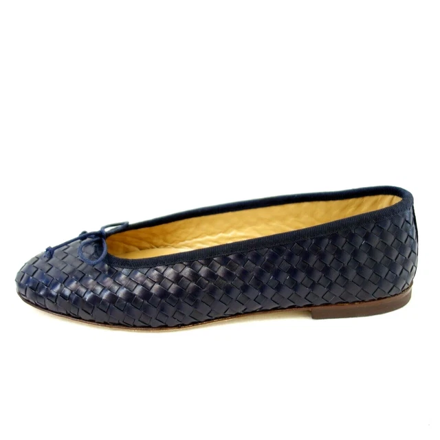 Gallucci Chaussures Femmes Ballerines Mocassins Cuir Tressée Bleu Marine 36 Np