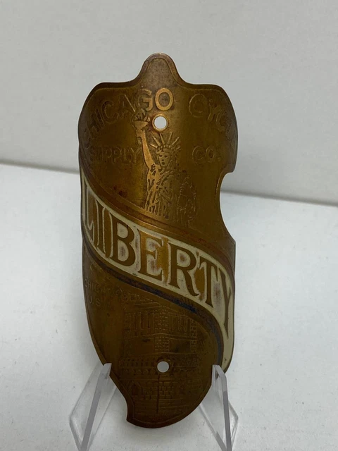 vintage Schwinn LIBERTY bicycle Head Badge Chicago Cycle Supply Co vintage Schwinn LIBERTY bicycle Head Badge Chicago Cycle Supply Co