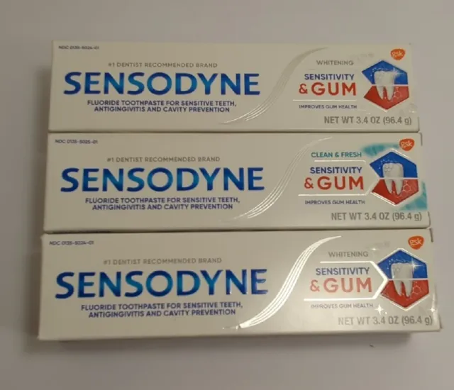 Lot of 3 Sensodyne Sensitivity & Gum Whitening Toothpaste - 3.4oz Each Exp 2/24+