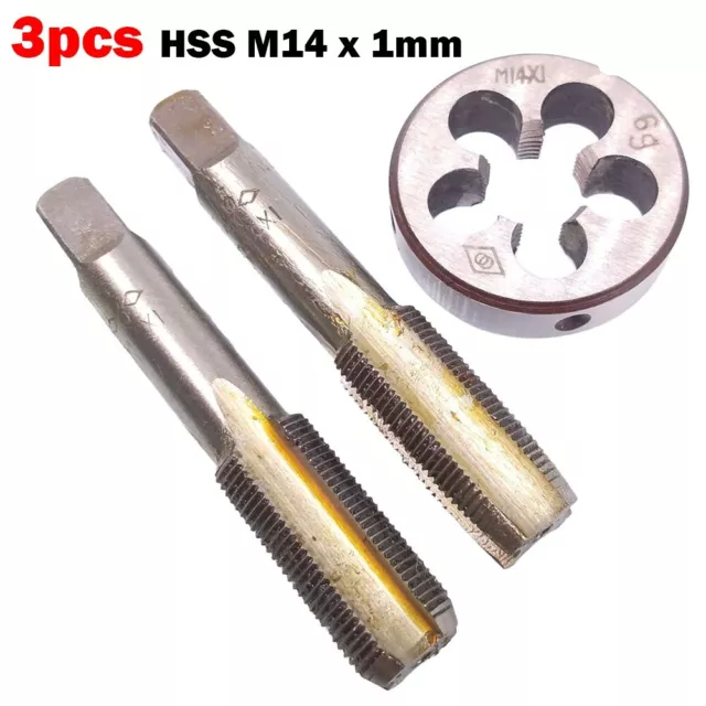 3pcs HSS M14 X 1mm Taper & Plug Tap & M14 X 1mm Die Metric Thread Right Hand