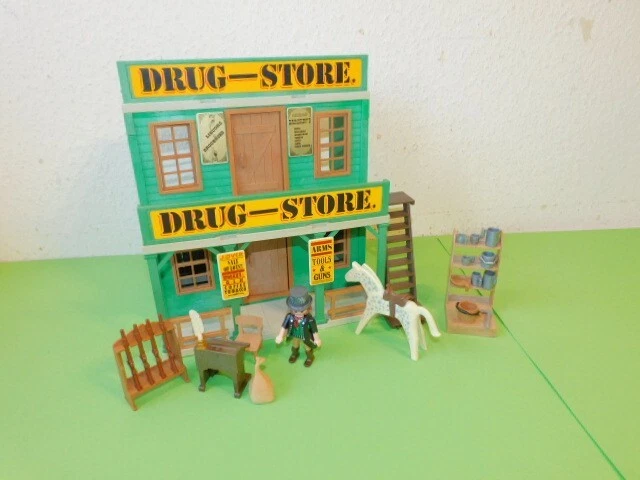 Lot Playmobil Western - Double Saloon + Drugstore - Vintage - État D'usage