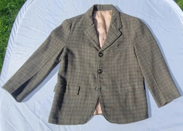 Vintage 50's Gray Green, Blue Stripe Wool Youth Sport Coat Suit Jacket
