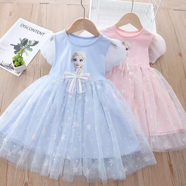 Eiskönigin Frozen Elsa Mädchen Kinder Sommer Tüllkleid Partykleid Shirtkleid .