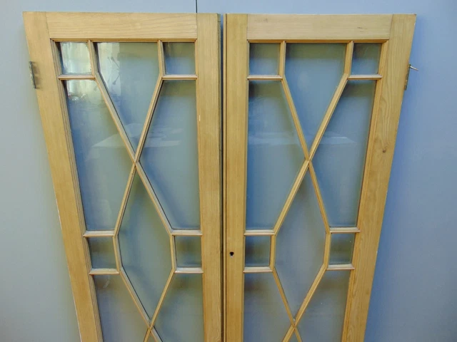 Reclaimed Pair Pine Glazed Alcove Cupboard Doors 3