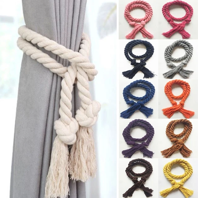 2Pcs Solid Color Curtain Holdbacks Rope Tie Backs Tassel Tiebacks Home Decor US 2