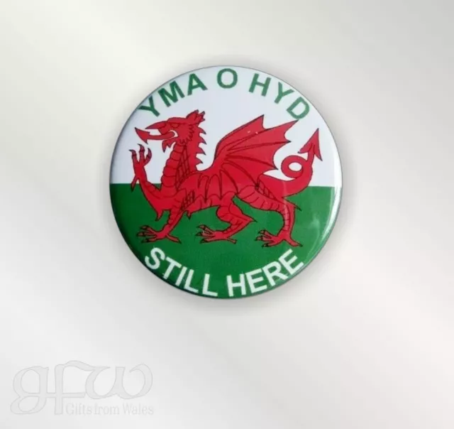 Yma o Hyd, Welsh Flag  - Small Button Badge - 25mm diam