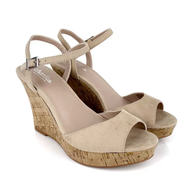 Charles by Charles David Women's Lambert Cork Wedge Sandals Nude Size 7.5