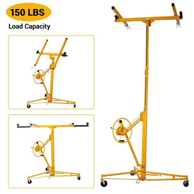 16FT Drywall Lift Plasterboard Panel Rolling Lifter Lockable Industrial Tool