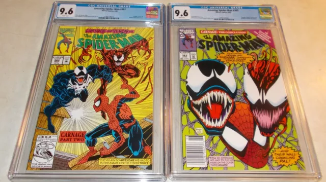 Marvel Comics 1992 The Amazing Spider-Man #362 & 363 Carnage & Venom CGC 9.6