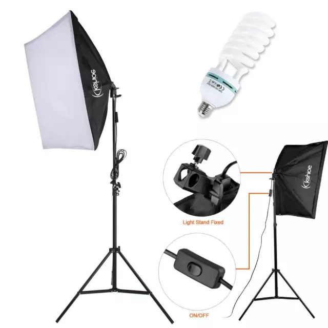 135W Continuous Lighting Softbox Photography Studio Soft Box Light Stand Kit Set