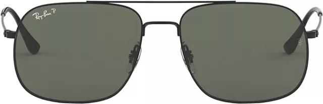 Ray-Ban RB3595 Andrea Square Sunglasses - RUBBER BLACK/POLARIZED DARK GREEN