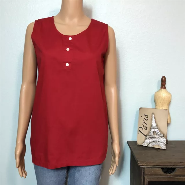 Basic Editions Misses MEDIUM Tank Top Shirt 3 Button Front Sleeveless Cotton