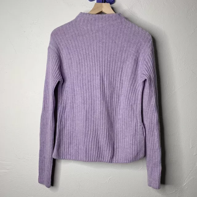 Vince XS Ribbed Raglan Mock Neck Sweater in Purple Lily Stone Cashmere Wool