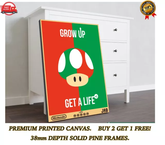 Super Mario Mushroom Quote Large CANVAS Art Print Gift A0 A1 A2 A3 A4