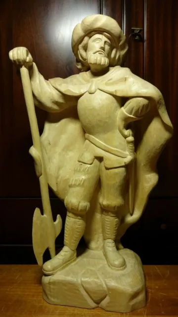 Vtg 20" Wood Hand Carved  Pirate Medieval Warrior Watchman Guard Statue Figure