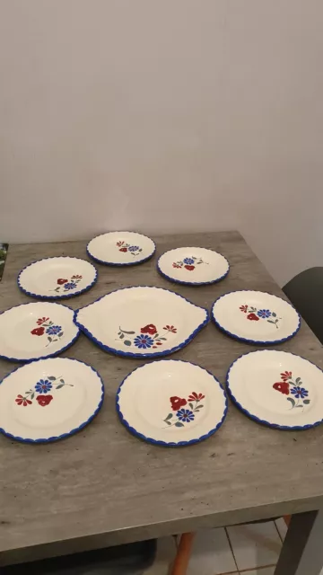 Ancien Plat Dessert  Et Ses 8 Assiettes Signées  Salins France  Et. Charbonnier