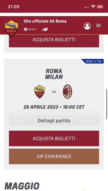 Roma Milan CURVA NORD 2 biglietti contattare 3342085208 per prezzo e sconti