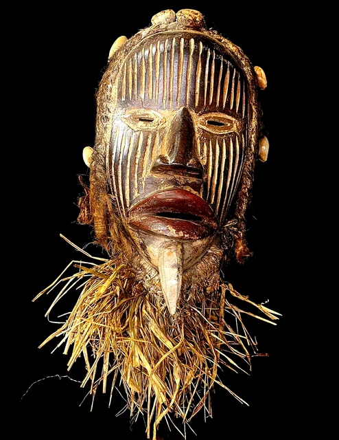 Face Mask African Tribal Art Wooden African Dan Tribe Mask cowrie shells -6603