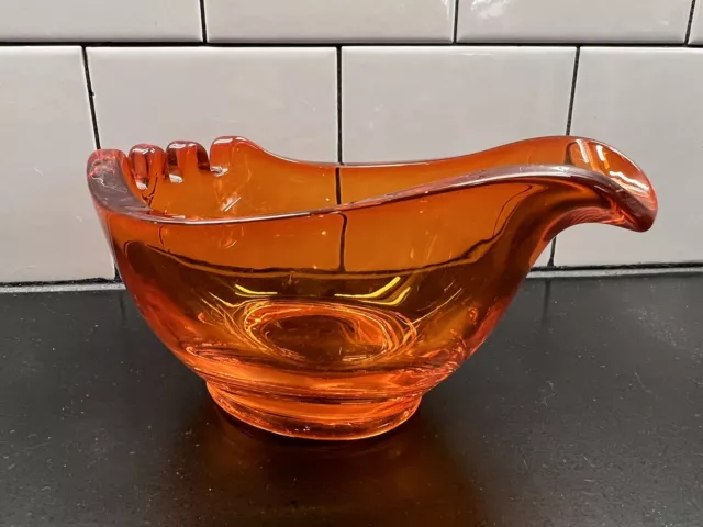 Vintage Persimmon Orange MCM Heavy Glass Ashtray