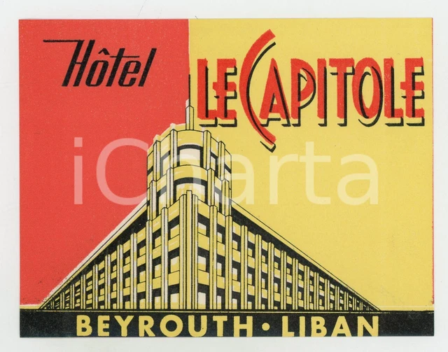 1930 ca BEYROUTH - LIBAN Hotel Le Capitole -  Etichetta ILLUSTRATA 12x9 cm