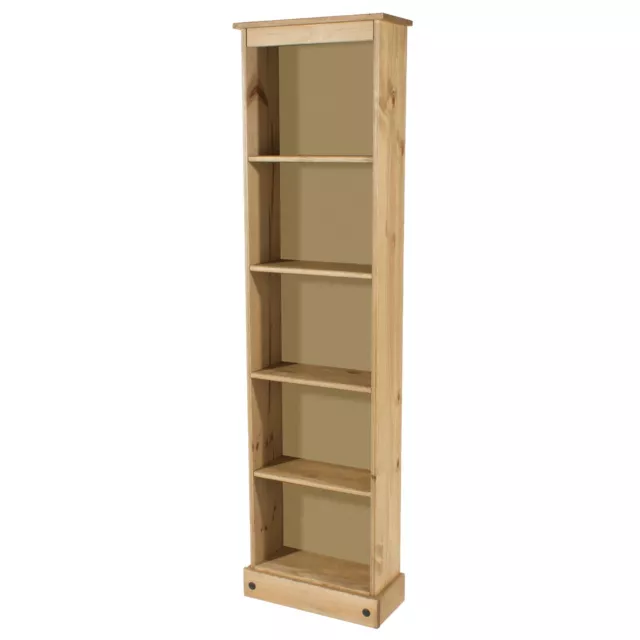 5 Tier Solid Pine Bookcase Tall Narrow Display Shelving Storage Wood Furniture