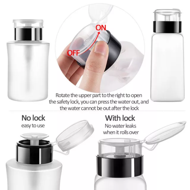 Push Down Empty Pump Dispenser For Nail Polish Remover Alcohol Clear Bottle - UK 3