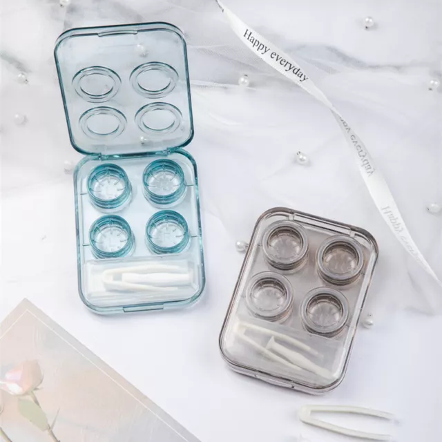 2 Pair Contact Lenses Box Mini Clear Portable Contact Lens Case With Tweezer