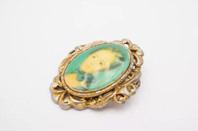 VINTAGE CAMEO BROOCH Pin Gold Tone Painted Lady Face $14.99 - PicClick