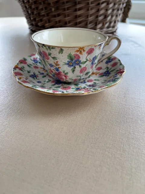 Vintage Royal Winton Grimwades Old Cottage Chintz Cup And Saucer + Wire Stand