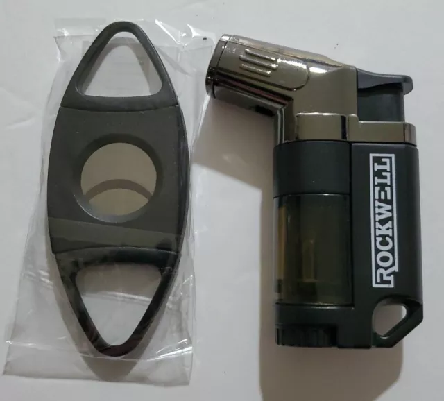 Rockwell Incline Triple Jet Butane Torch Lighter Gunmetal w/Cutter-Brand New