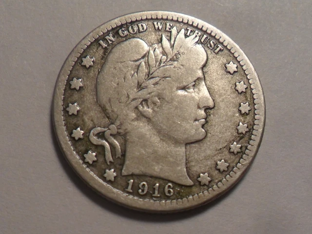 1916-D Nice "Better Date/Mm" Barber 90% Silver Quarter Low Mintage 6,540,800!!