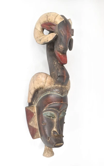 Brown Guro Portrait Mask Ram with Horns Cote d'Ivoire African Art