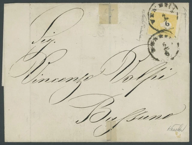 LOMBARDEI UND VENETIEN 1858, 2 So. gelb, Type I, farbfrisches Prachtstück auf