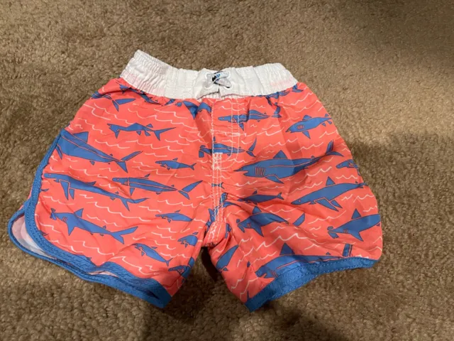 NWT Janie & Jack Baby Boys orange blue shark swim shorts trunks 12 mo