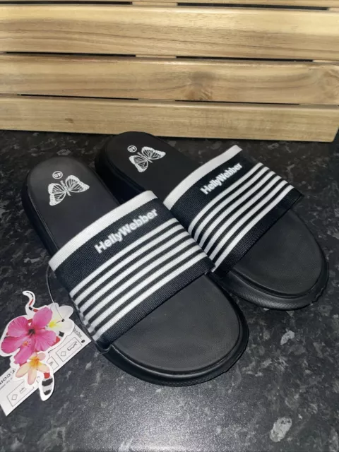 HELLY WEBBER SANDALS Sliders Size UK 7 Black White 8.50 PicClick UK