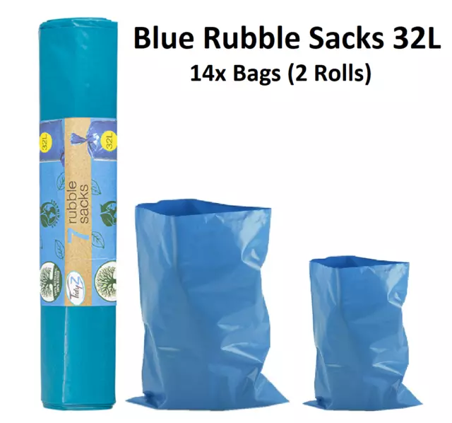 14x Rubble Sacks Blue Builders Rubbish Waste Heavy Duty Strong Bags Tough 32L UK