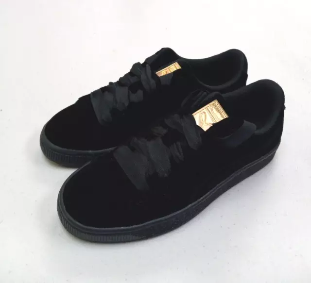 Puma Little Girls Black-Metallic Gold Suede Sneakers 366385  03. New in the Box. 3