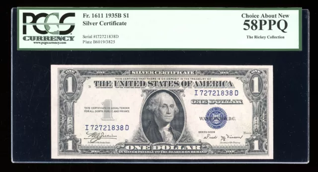 $1 1935-B Silver Vinson ID Block Fr. 1611 PCGS 58 PPQ Serial I72721838D