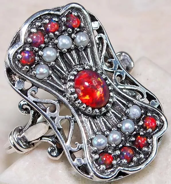 2CT Natural Red Fire Opal 925 Sterling Silver Vintage Art Ring Sz 6 FB1-5